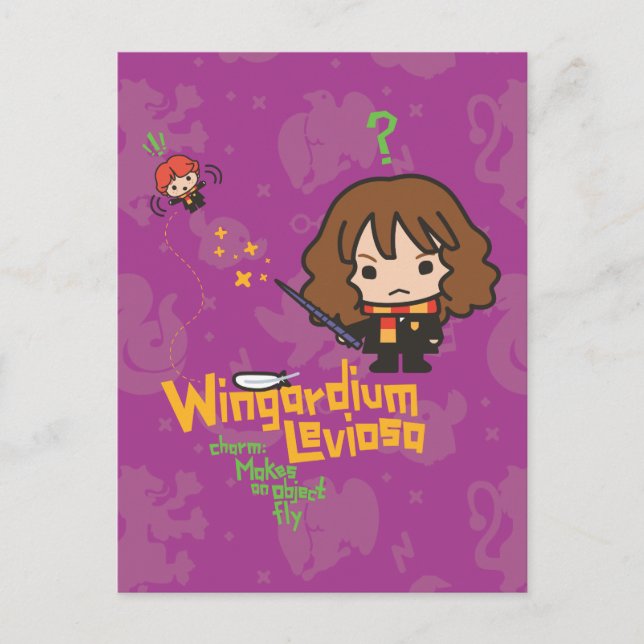 Cartoon Hermione and Ron Wingardium Leviosa Spell Postcard (Front)