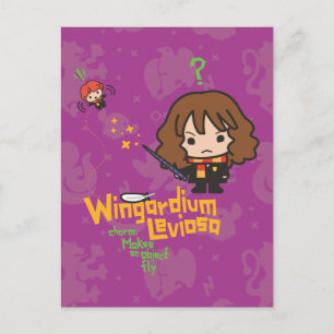 Cartoon Hermione and Ron Wingardium Leviosa Spell Postcard