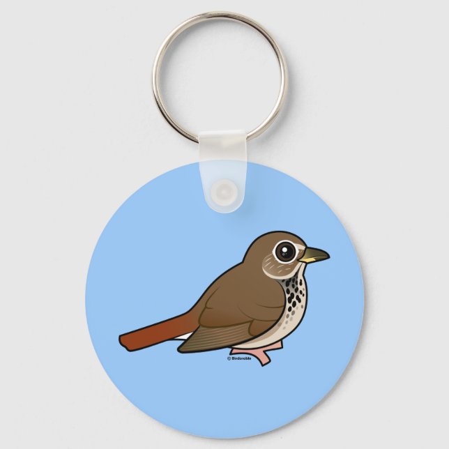 Cartoon Hermit Thrush Keychain (Front)
