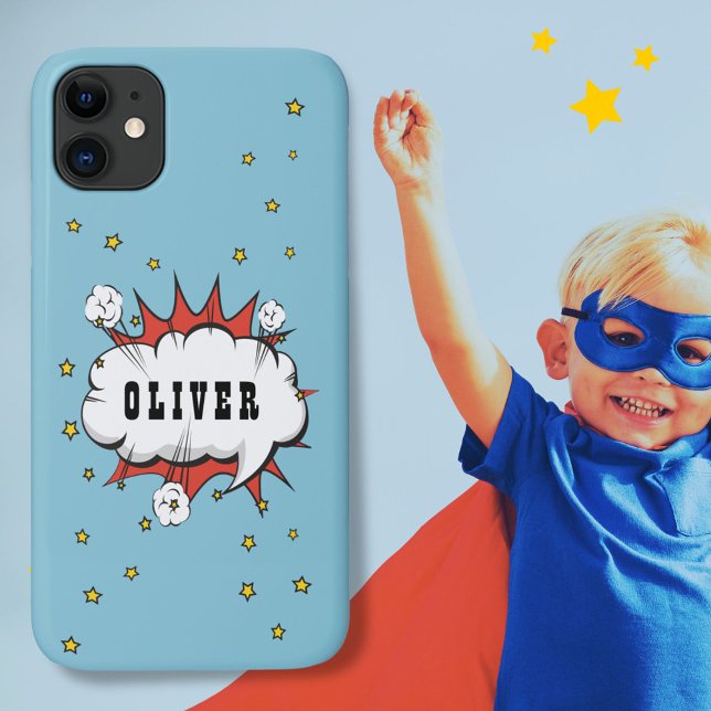 Cartoon Hero Speech Cloud Boy Name Case-Mate iPhone Case (Creator Uploaded)