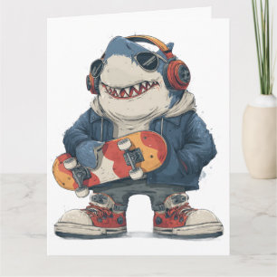 Cartoon Hip Hop Shark Character with Skateboard Card