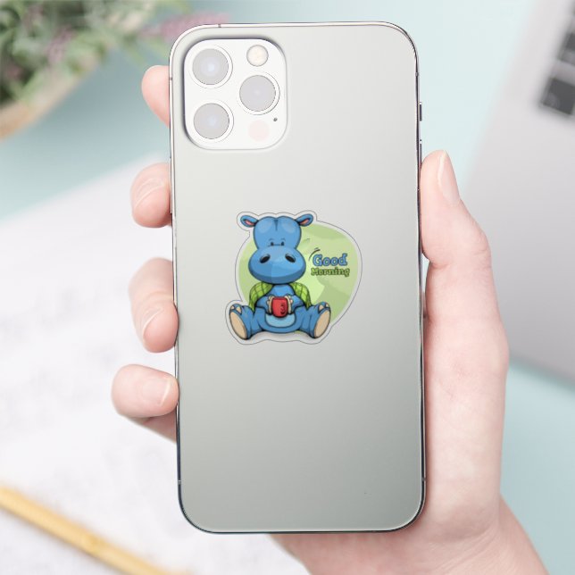 Cartoon Hippo | 2"x 2"- Glossy Transparent  Sticker (Phone)