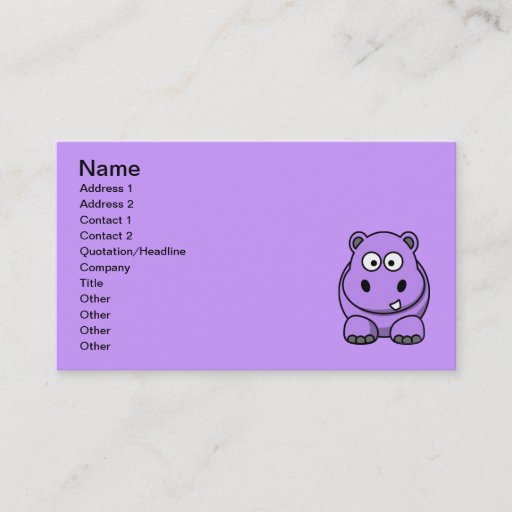 Customizable cartoon-hippo cute adorable friendly purple business card