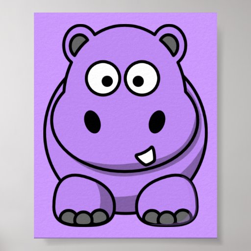 cartoon-hippo cute adorable friendly purple poster | Zazzle