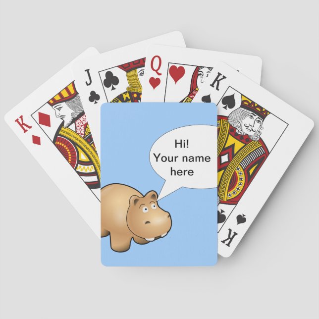 Cartoon hippo fully customizable poker cards (Back)