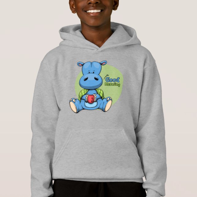 Cartoon Hippo | Kids Pullover Hoodie (Front)
