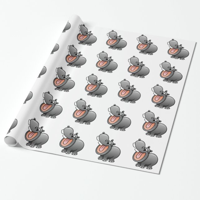 Cartoon Hippo Wrapping Paper (Unrolled)