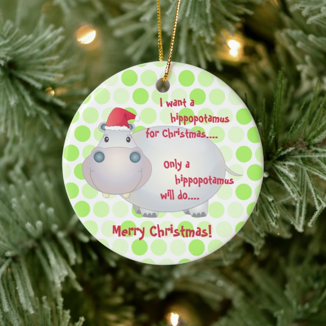 Cartoon Hippopotamus Christmas Ornament (Tree)