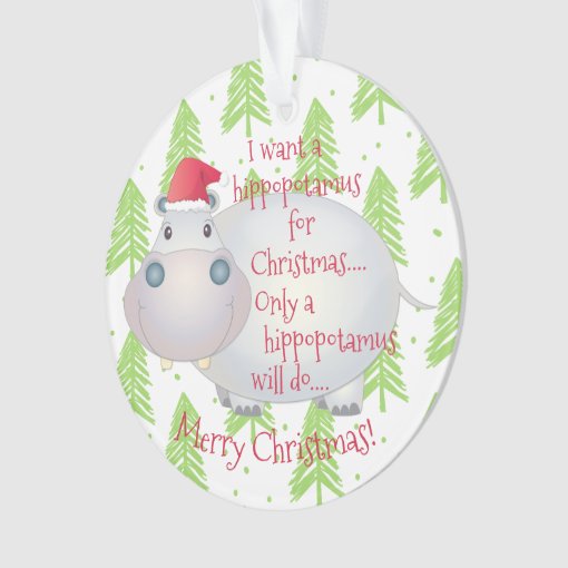 Cartoon Hippopotamus Hippo Christmas Xmas Ornament | Zazzle