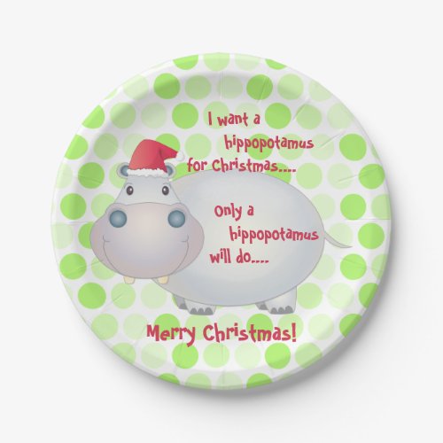 Cartoon Hippopotamus Hippo Christmas Xmas Paper Plates