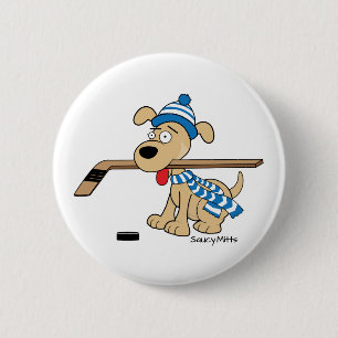 Cartoon Hockey Dog Button