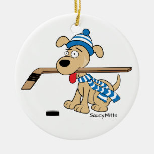 Cartoon Hockey Dog Christmas Ornament