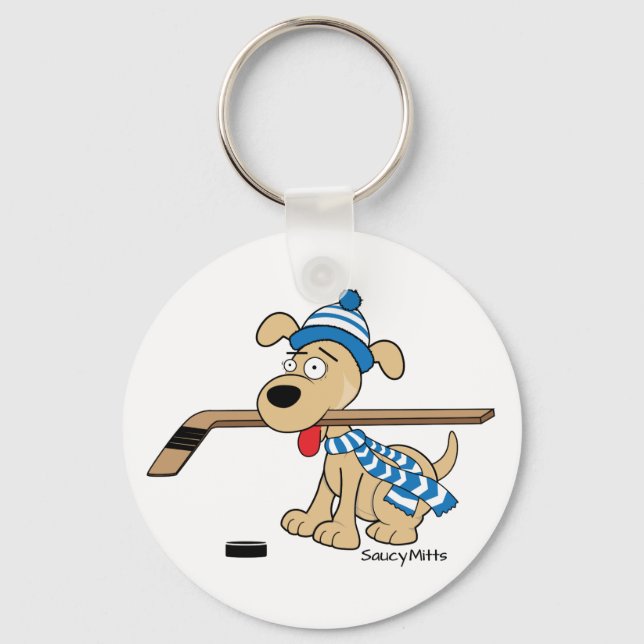 Cartoon Hockey Dog Keychain (Front)