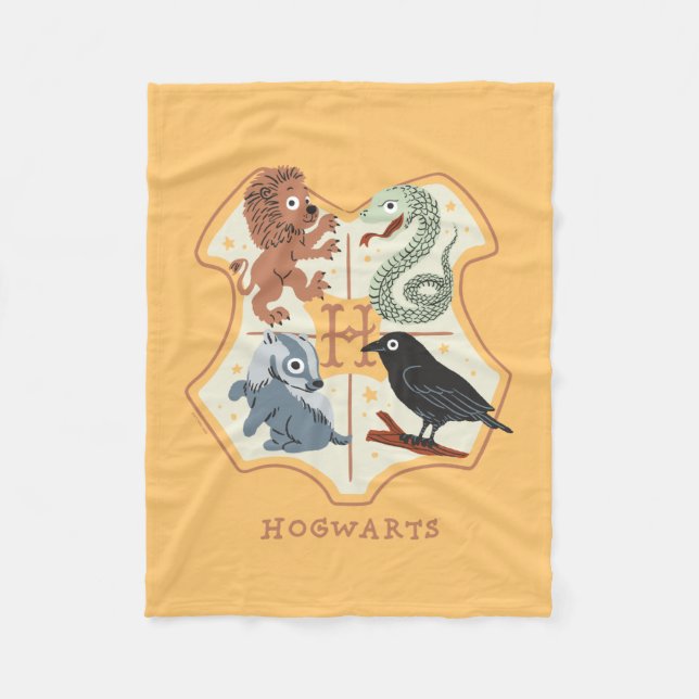 Cartoon Hogwarts Crest Fleece Blanket (Front)