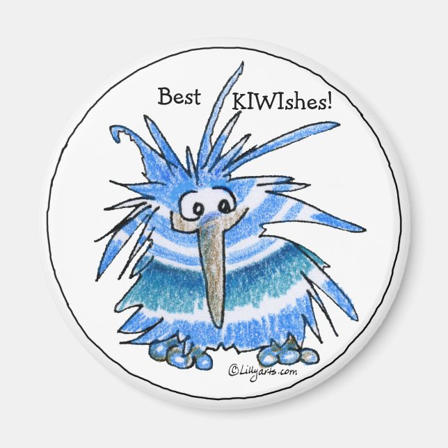 Cartoon Holiday Blue Kiwi Magnet (Front)