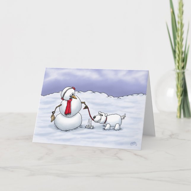 Cartoon Holiday Cards: Good Snow Dog Card (Front)