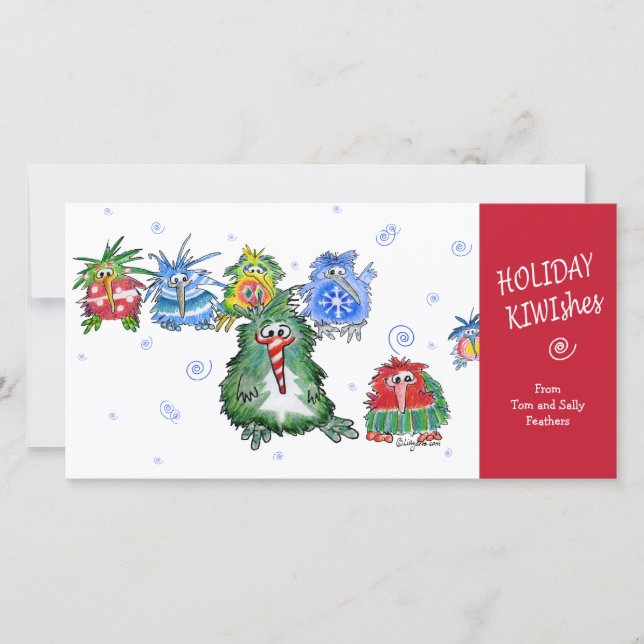 Cartoon Holiday KIWIshes Card (Front)