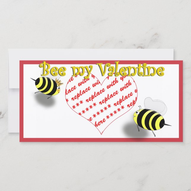 Cartoon Honey Bees "Bee My Valentine" Photo Frame Holiday Card (Front)
