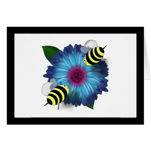 Cartoon Honey Bees Meeting on Blue Flower (Front Horizontal)