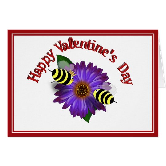 Cartoon Honey Bees Meeting on Purple Flower Card