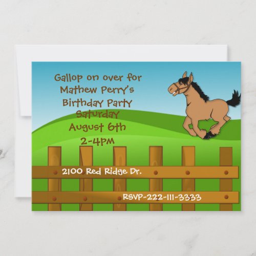 Cartoon Horse Birthday Invitation