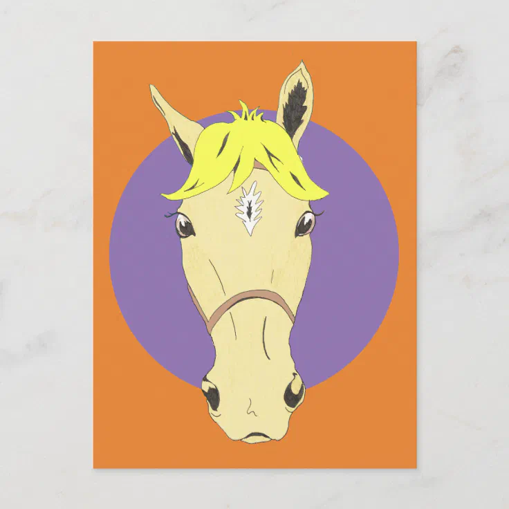 Cartoon horse face on purple and orange background postcard | Zazzle Cartoon horse face on purple and orange background postcard | Zazzle