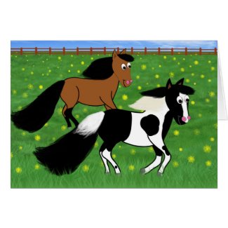 Cartoon Horses Running in Field