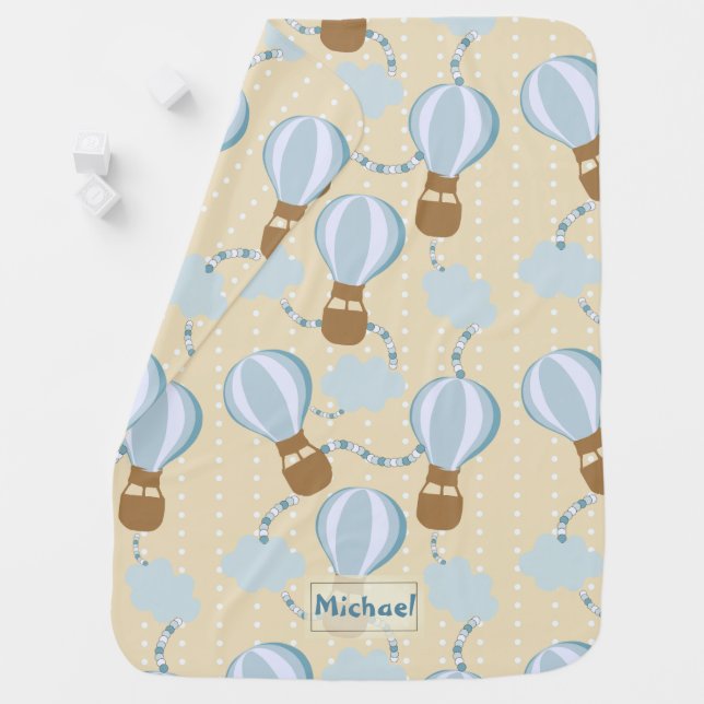 Cartoon Hot Air Balloons and Clouds Kids Pattern Baby Blanket (In Situ)