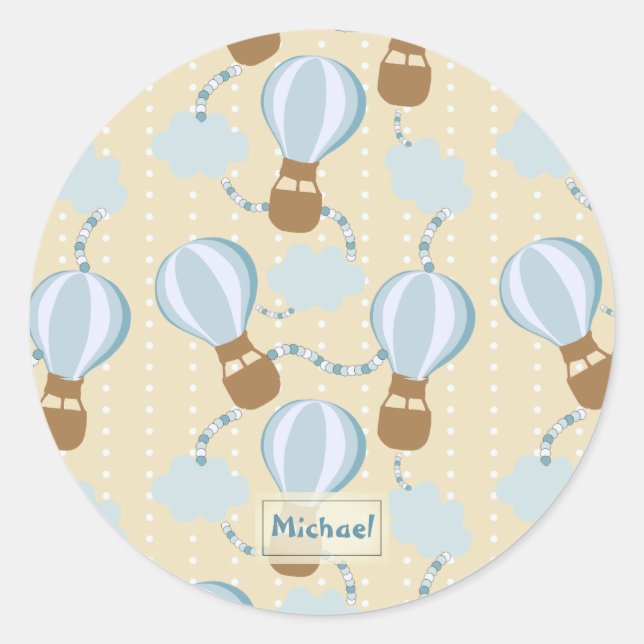 Cartoon Hot Air Balloons and Clouds Kids Pattern Classic Round Sticker (Front)