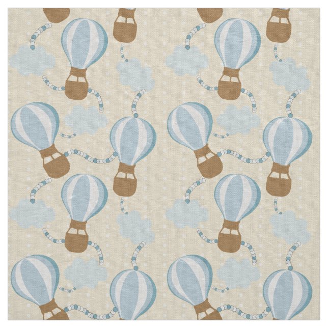 Cartoon Hot Air Balloons and Clouds Kids Pattern Fabric (Swatch)