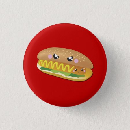 Cartoon Hot Dog On Red, Summer Bbq Button