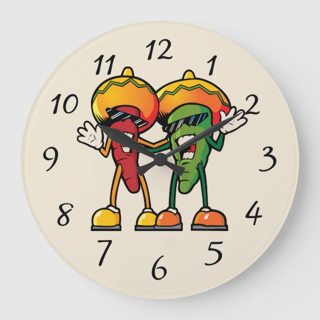 Cartoon hot peppers large clock (Front)