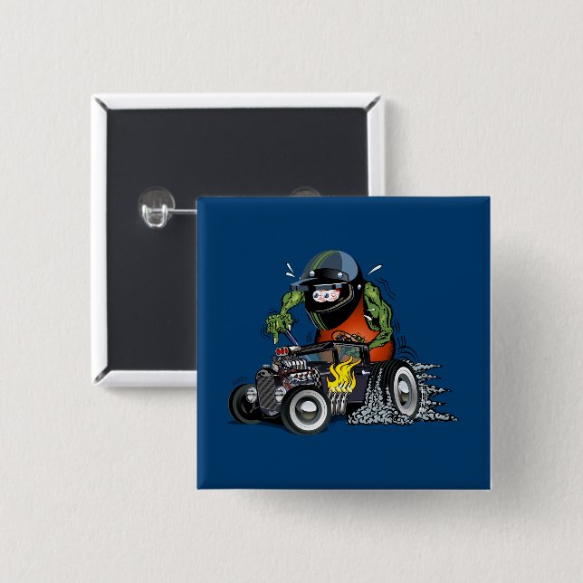 Cartoon hot rod button (Front & Back)