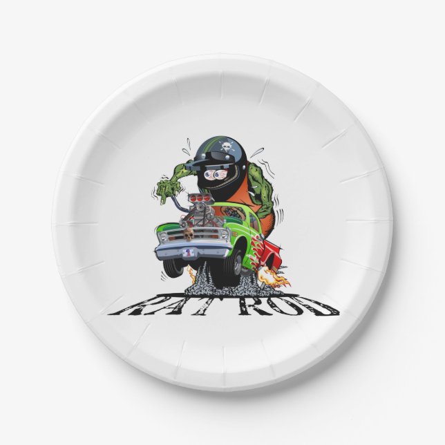Cartoon hot rod paper plates (Front)