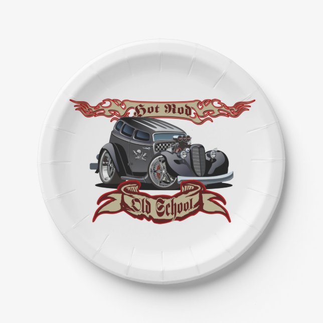 Cartoon hot rod paper plates (Front)