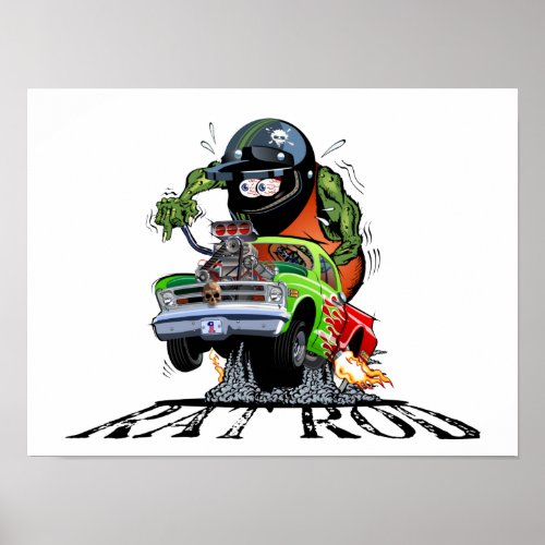 Cartoon hot rod poster