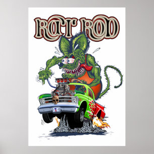 Cartoon hot rod poster