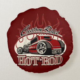 Cartoon hot rod round pillow