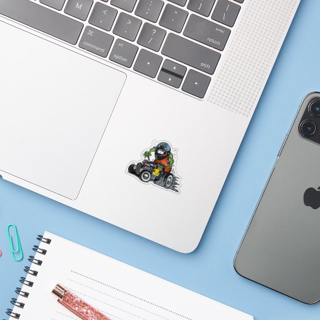 Cartoon hot rod sticker (Laptop w/ iPhone)
