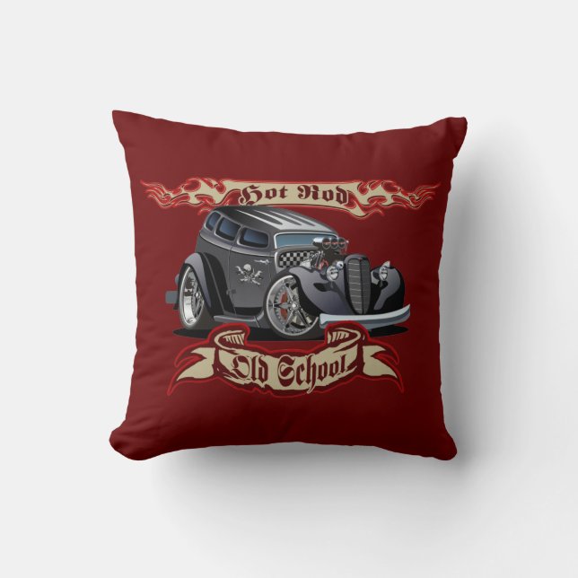 Cartoon hot rod throw pillow (Front)