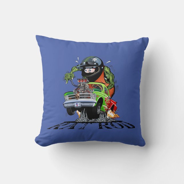 Cartoon hot rod throw pillow (Front)
