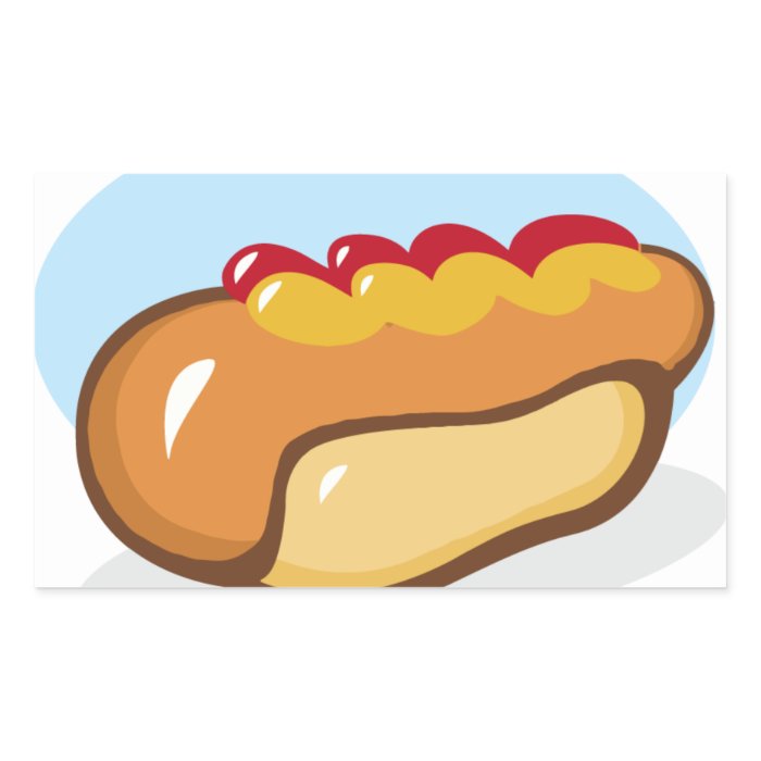 CARTOON HOTDOG HOT DOG KETCHUP RELISH MAYO MUSTARD RECTANGLE STICKER