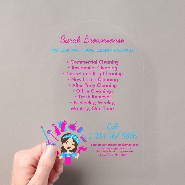 Cartoon House Keeper Maid Janitorial Acrylic Invitations
