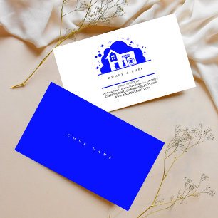 Cartoon house Maid Cleaning Services blue Business Card