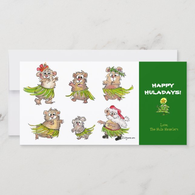 Cartoon Hula Hamsters Christmas Card (Front)