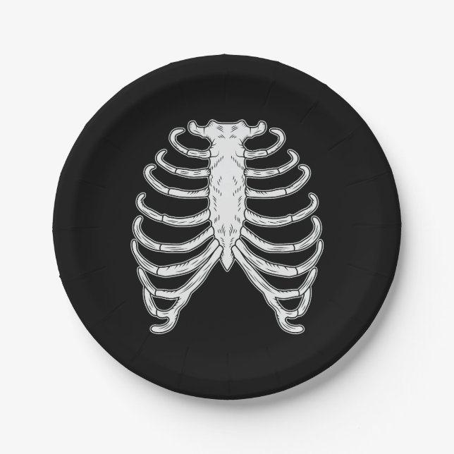 Cartoon Human Rib Cage Skeleton Bones Halloween Paper Plates (Front)