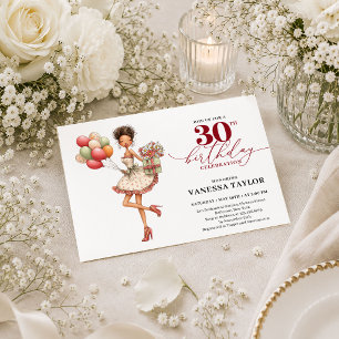 Cartoon Humor Woman 30th Birthday Burgundy Script Invitation