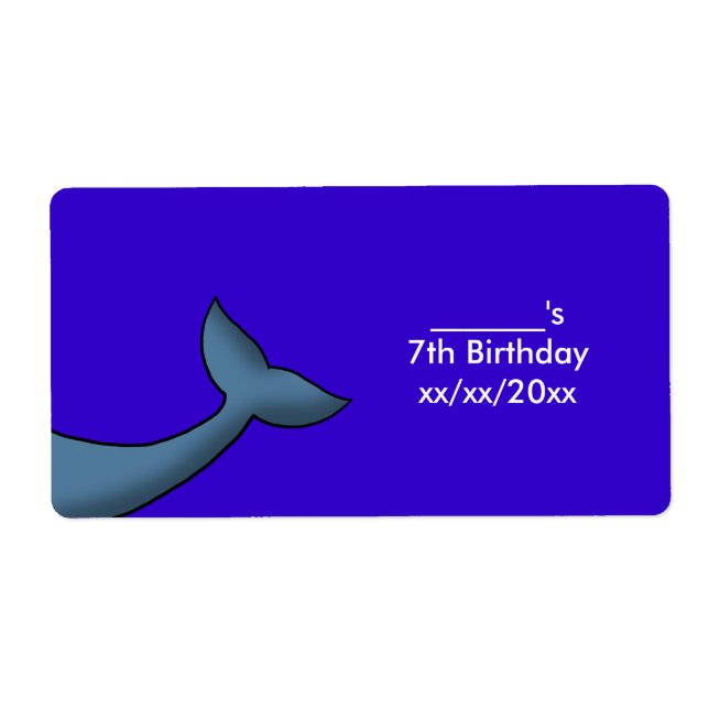 Cartoon Humpback Whale Tail Wine or Water Bottle Label (Front)