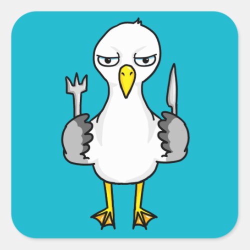 Cartoon Hungry Seagull Square Sticker