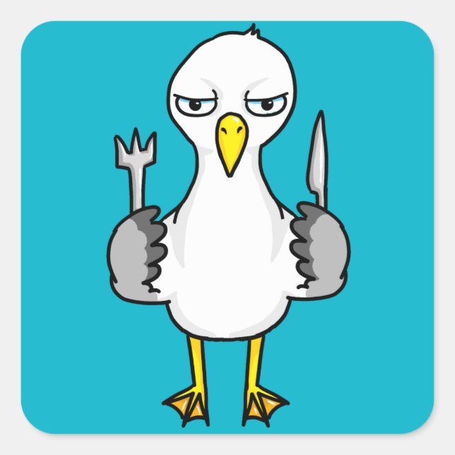 Cartoon Hungry Seagull Square Sticker (Front)